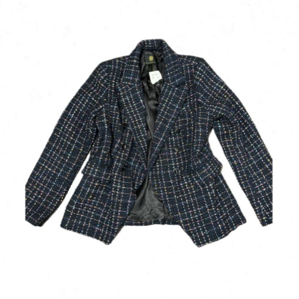 NWT House of Harlow medium tweed navy/ black blazer with metallic thread